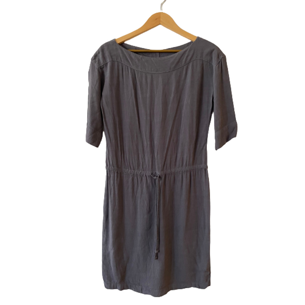 James Perse Size 2 / M Womens Gray Crepe Boat Neck Dress Drawstring 3/4‎ Sleeve